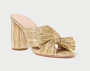Loeffler Randall Penny Gold Pleated Bow Heel Size 6 NIB Glam Dressy Knotted Top